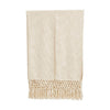 Crochet Fringe Woven Cotton Throw Blanket, Cream