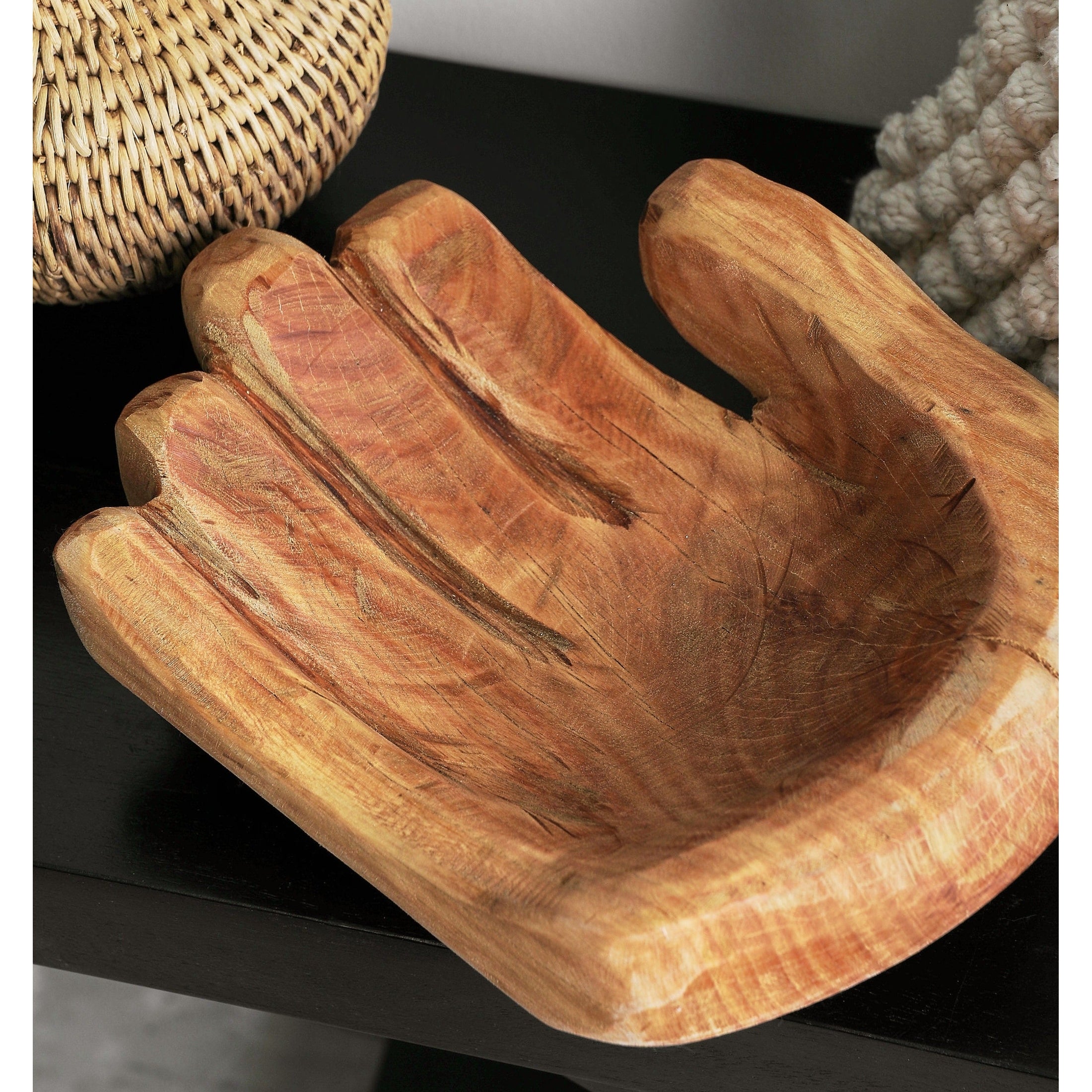 Cupped Hand Natural Eucalyptus Wood Bowl Sculpture