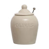 Debossed Stoneware Olive Jars with Slotted Spoon – Set of 2