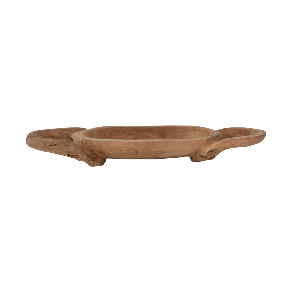 Decorative Hand-Carved Teakwood Tray with Handles