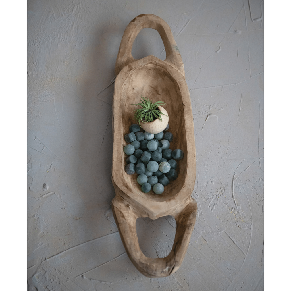 Decorative Hand-Carved Teakwood Tray with Handles