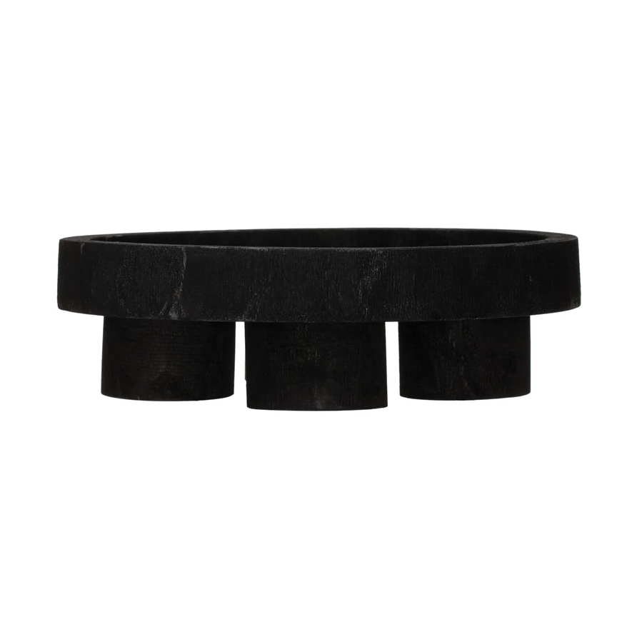 Decorative Paulownia Wood Footed Tray, Black
