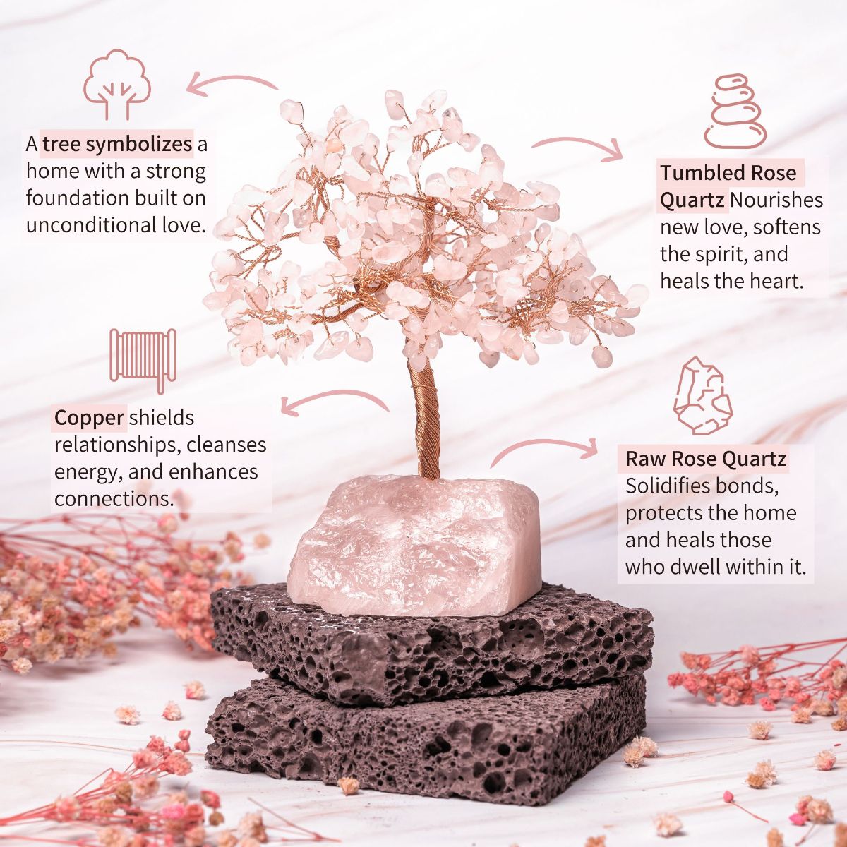 Delicate Rose Quartz Crystal Tree | Conscious Items