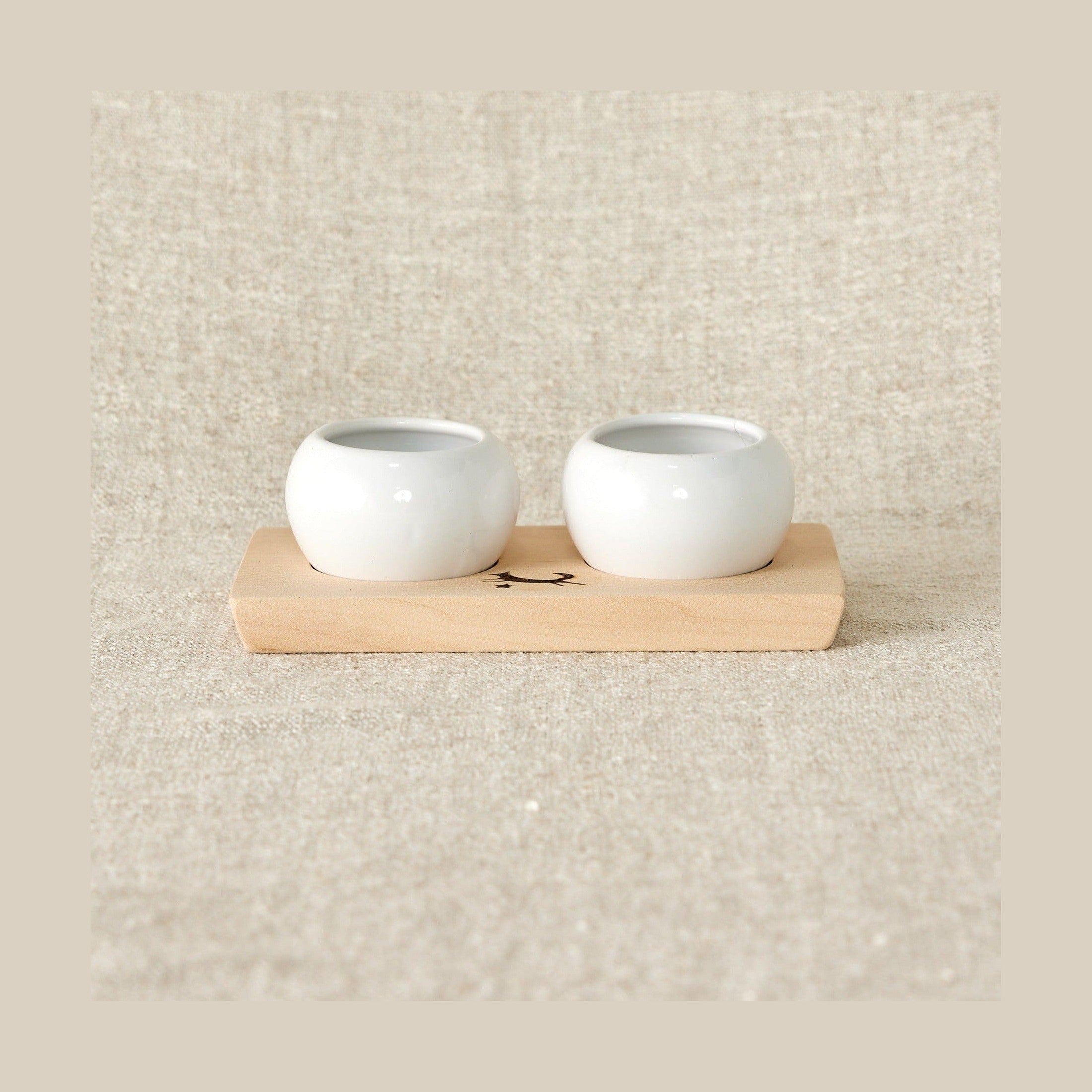 Dipping & Spice Wooden and Ceramic Bowl Pair