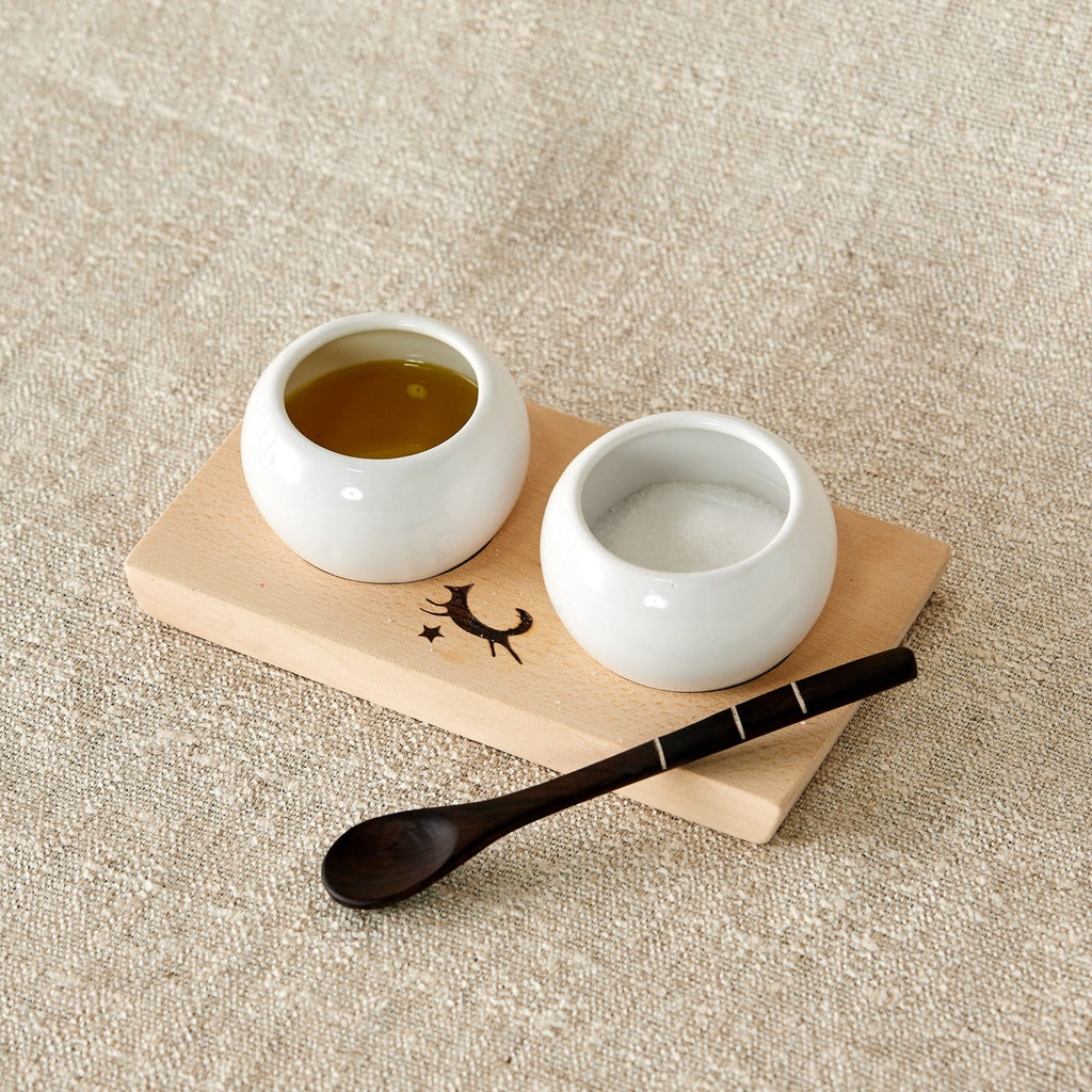 Dipping & Spice Wooden and Ceramic Bowl Pair
