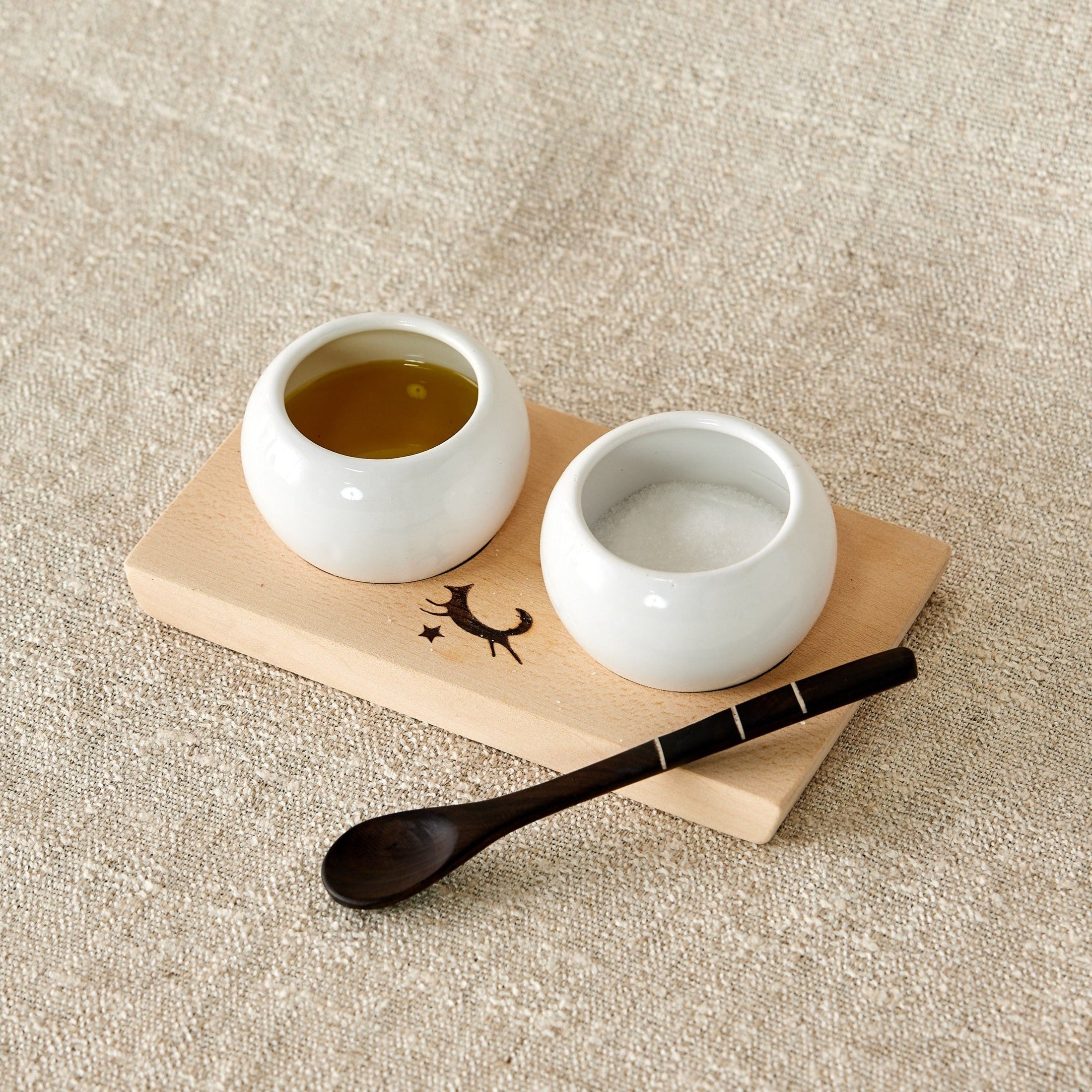 Dipping & Spice Wooden and Ceramic Bowl Pair