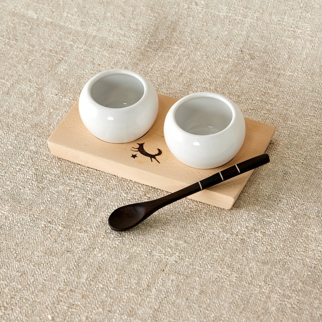 Dipping & Spice Wooden and Ceramic Bowl Pair