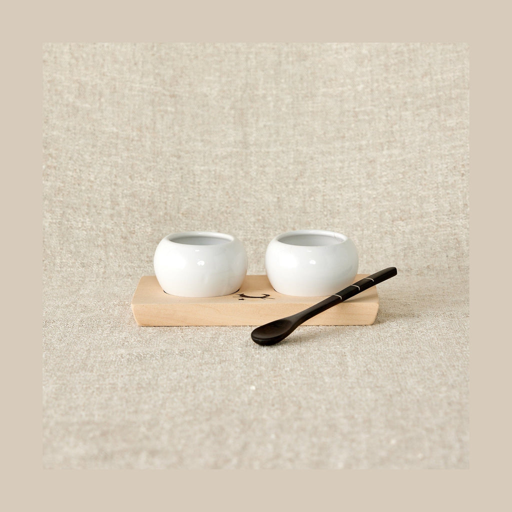 Dipping & Spice Wooden and Ceramic Bowl Pair