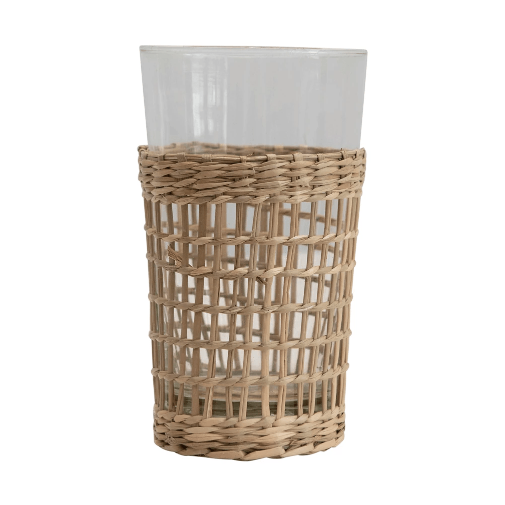 Drinking Glass with Woven Seagrass Sleeve