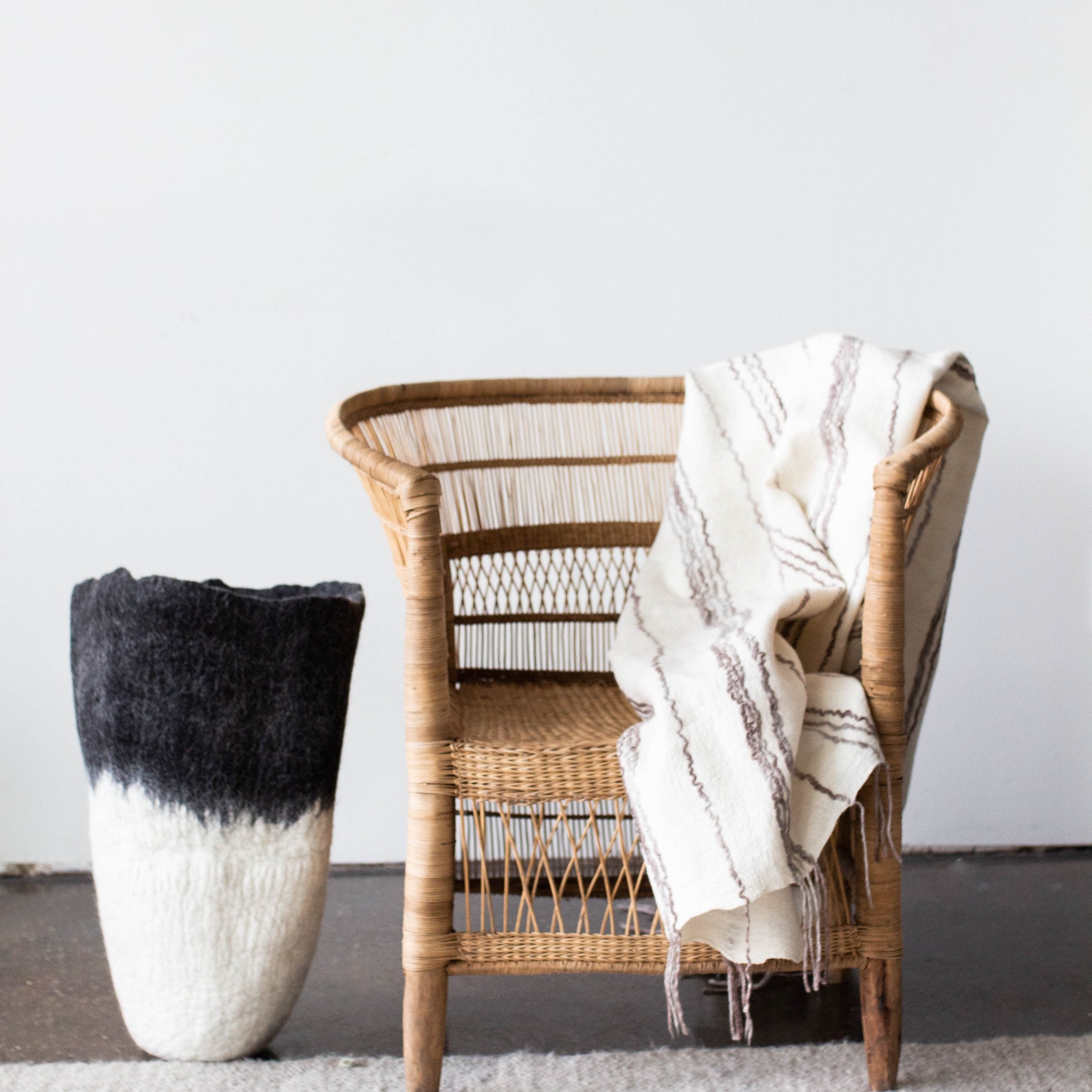 Eclipse Black & White Wool Floor Vase