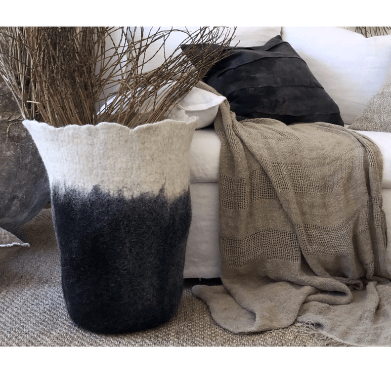 Eclipse Black & White Wool Floor Vase