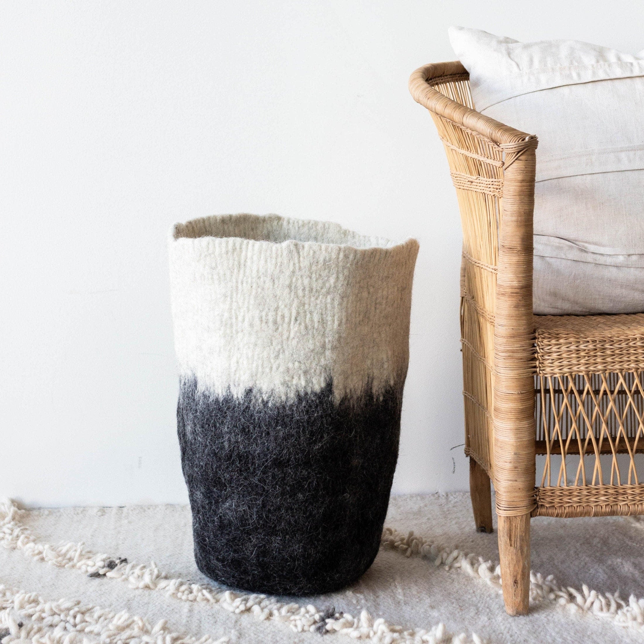 Eclipse Black & White Wool Floor Vase