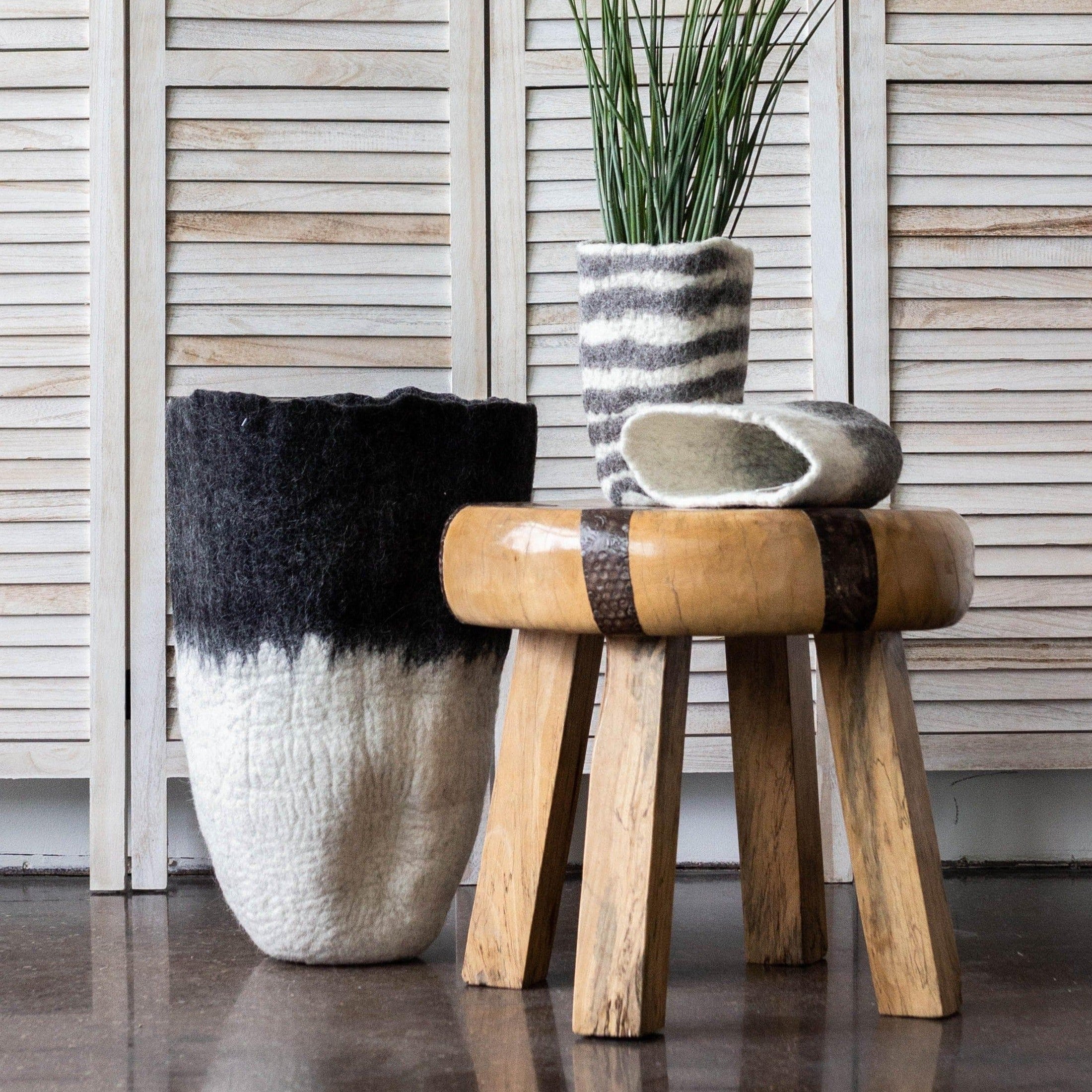 Eclipse Black & White Wool Floor Vase