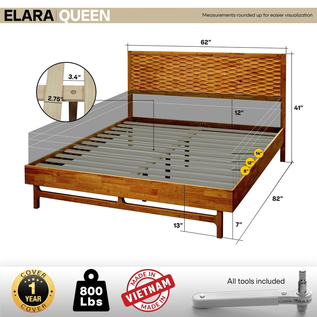Elara Solid Wood Bed Frame