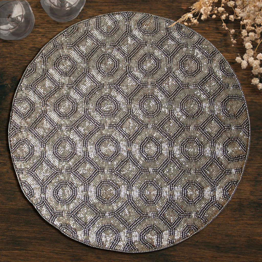 Elegant Beaded Round Placemats For Dining | Decozen