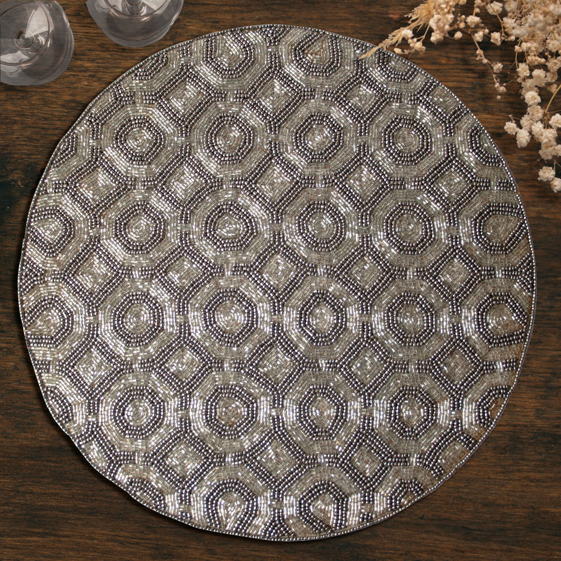 Elegant Beaded Round Placemats For Dining | Decozen