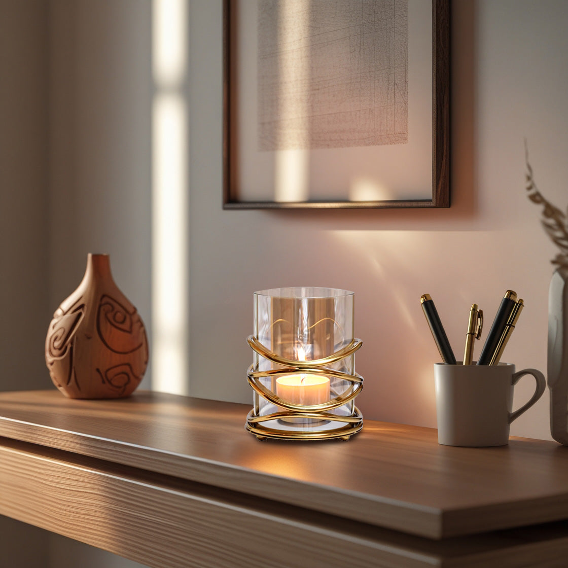 Elegant Swirl Design Glass Candle Holder | Decozen