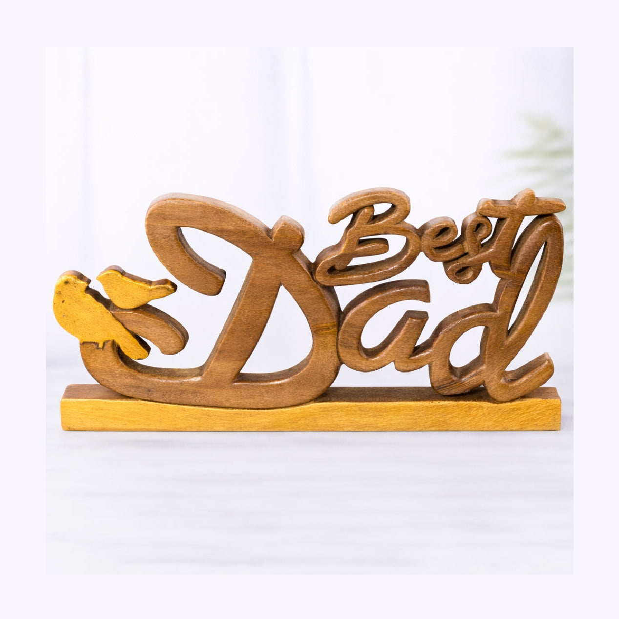 Ellynn Greatest Dad – Hand Carved Wooden Sculpture, Handmade Father’s Day Gift Art