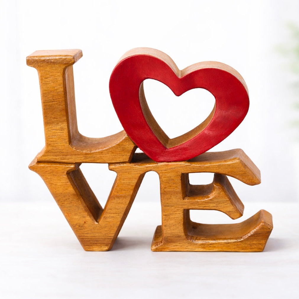 Elmija Enduring Love – Hand-Carved Wooden Sculpture, Handmade Decorative Home Art