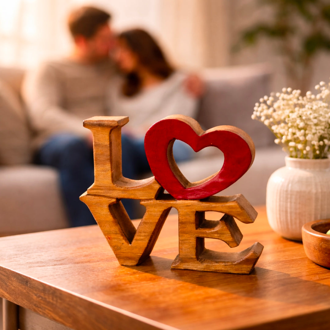 Elmija Enduring Love – Hand-Carved Wooden Sculpture, Handmade Decorative Home Art