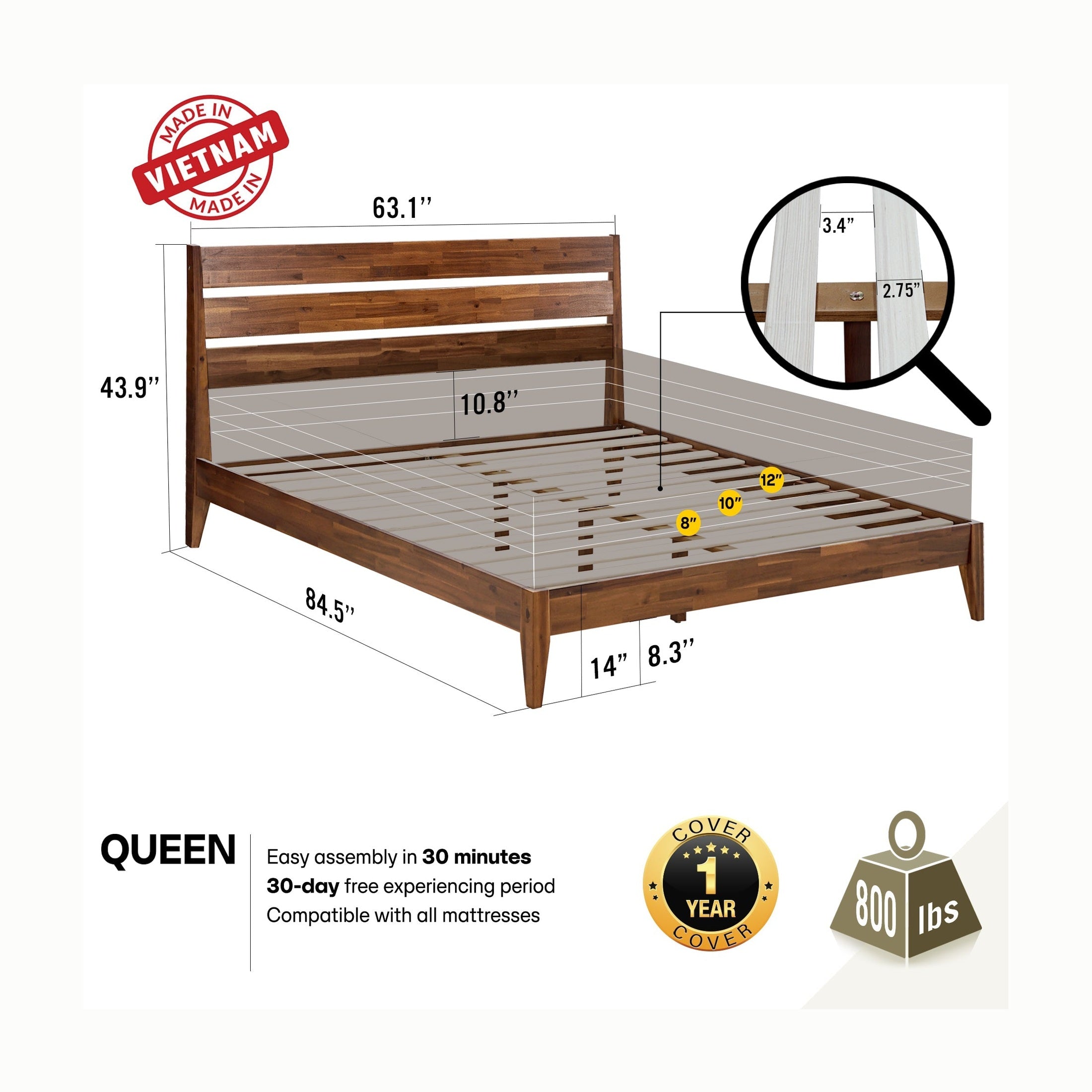 Emery Solid Wood Bed Frame