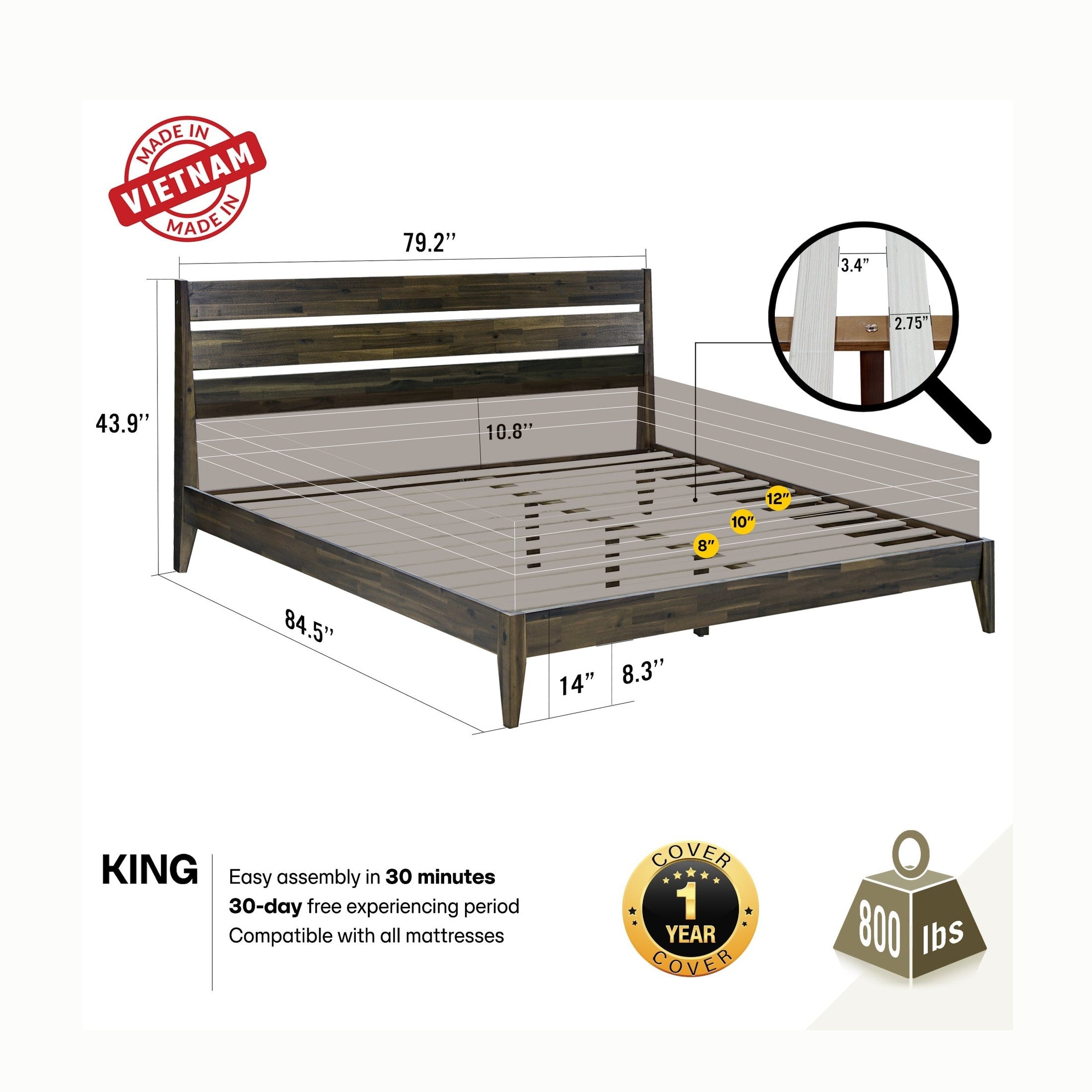 Emery Solid Wood Bed Frame
