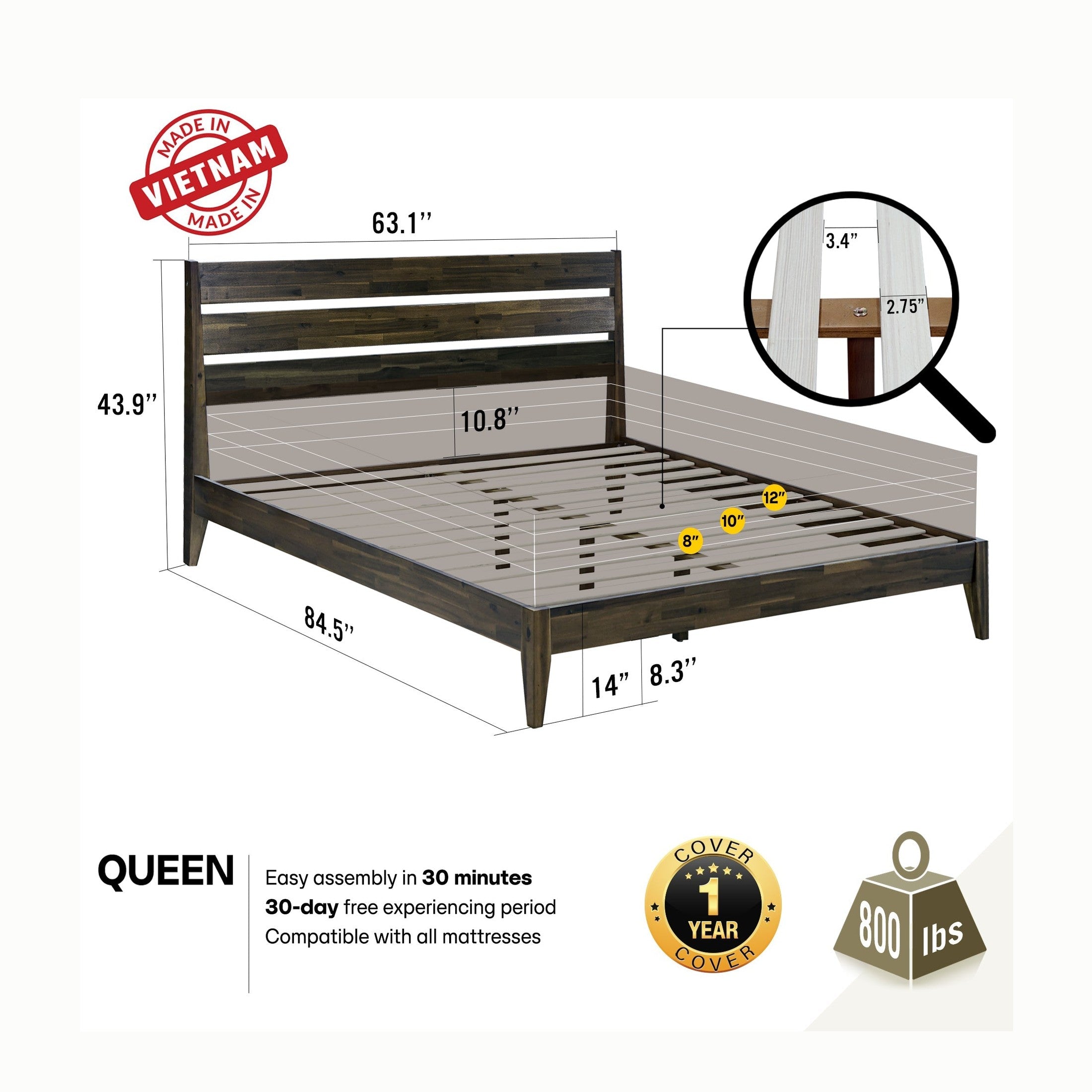 Emery Solid Wood Bed Frame