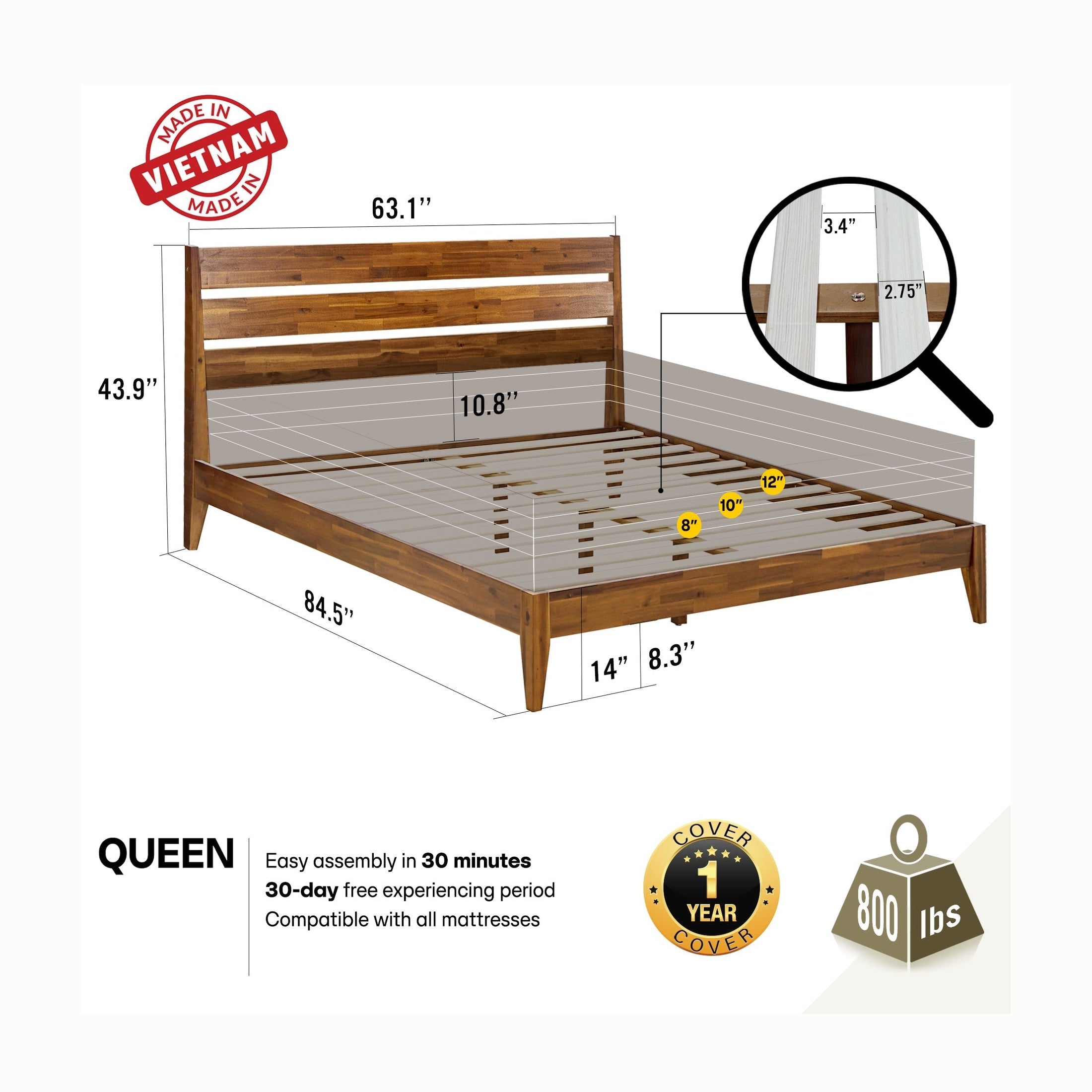 Emery Solid Wood Bed Frame