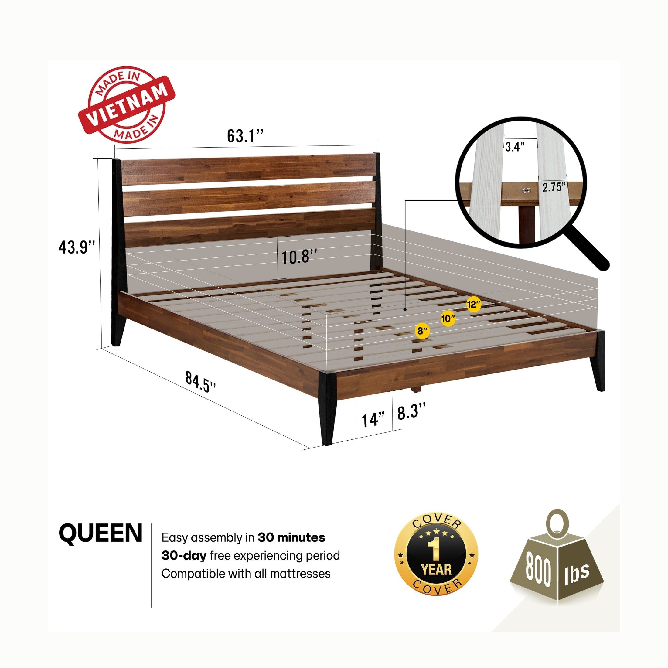Emery Solid Wood Bed Frame