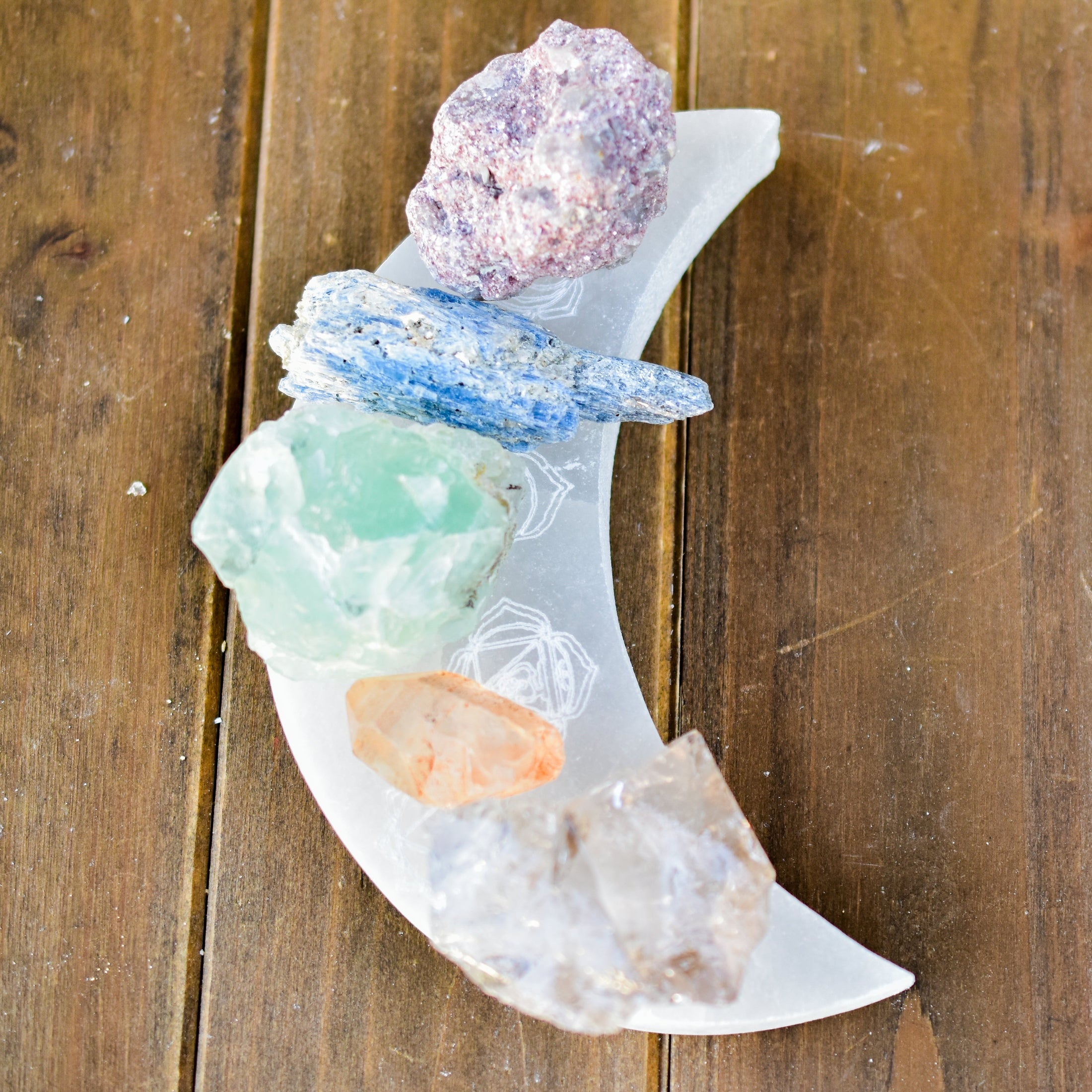 Engraved Selenite Plate Crescent Moon | DC-Whyte Quartz
