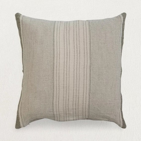 Everett Cotton Pillow Cover, Grey & Green Stripes