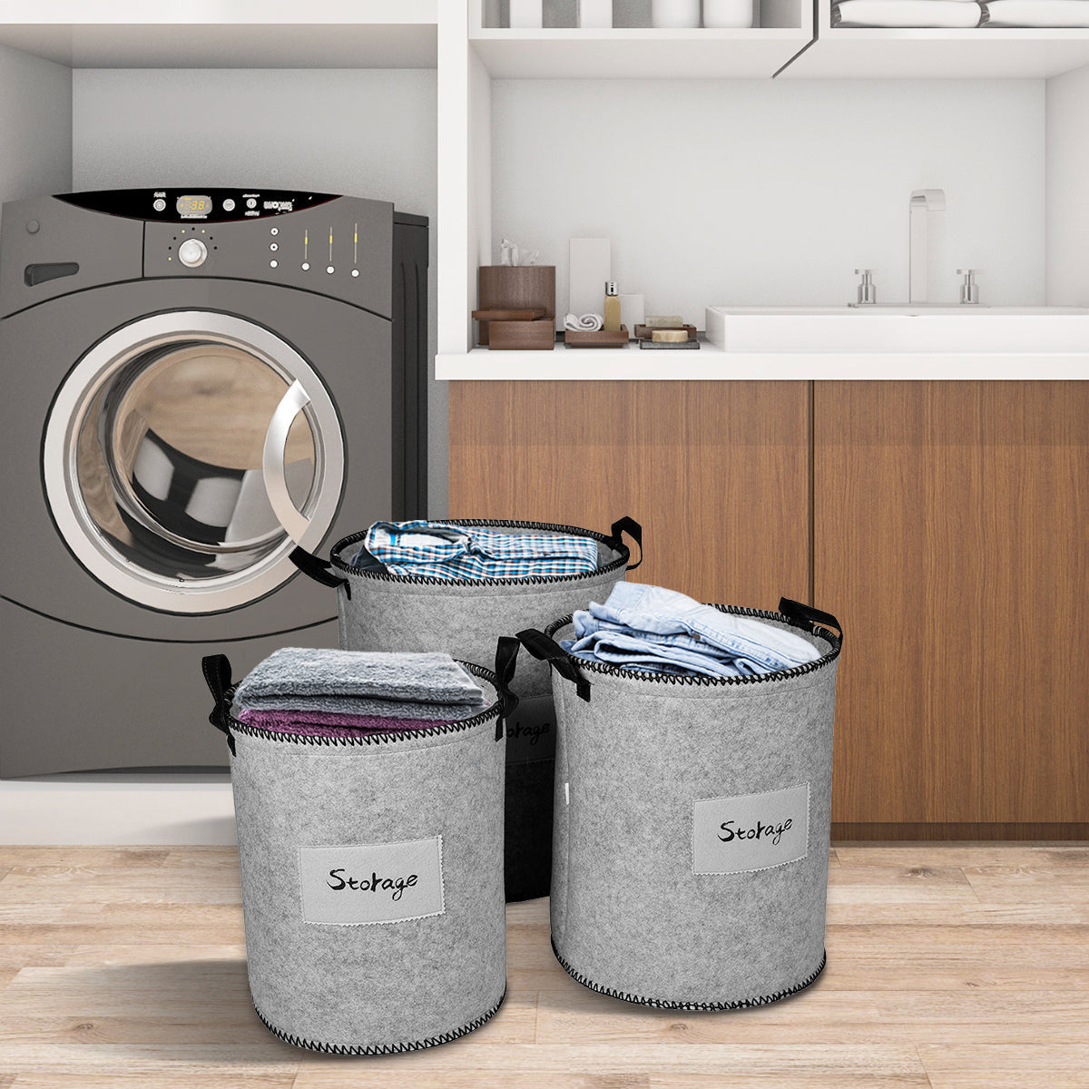 Felt Laundry Hampers Set of 3 | Decozen Durable Storage