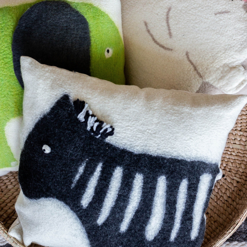 Felted Wool Zebra Throw Pillow