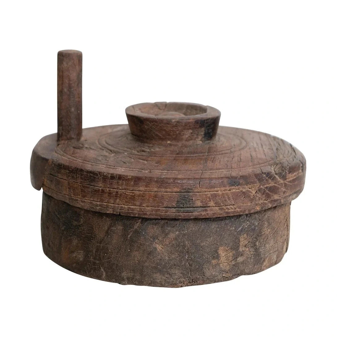 Found Reclaimed Wood Spice Grinder with Lid – Decorative Accent