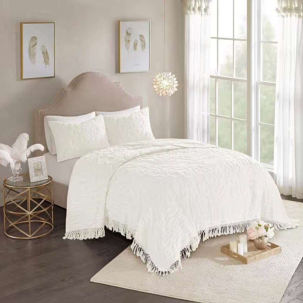 Fringe Hem Cotton Chenille Bedspread King | HomePacific