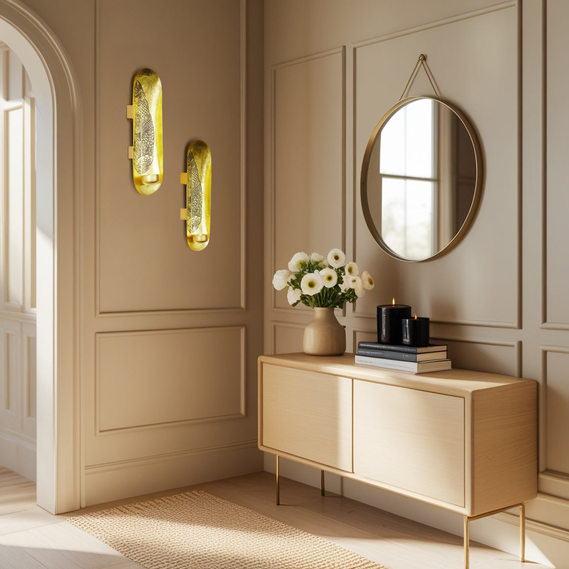 Gilded Ornate Feathered Wall Sconces Pair | Decozen
