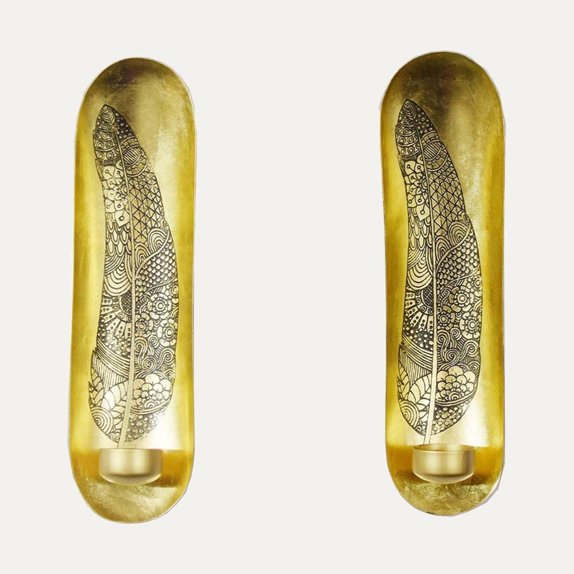 Gilded Ornate Feathered Wall Sconces Pair | Decozen
