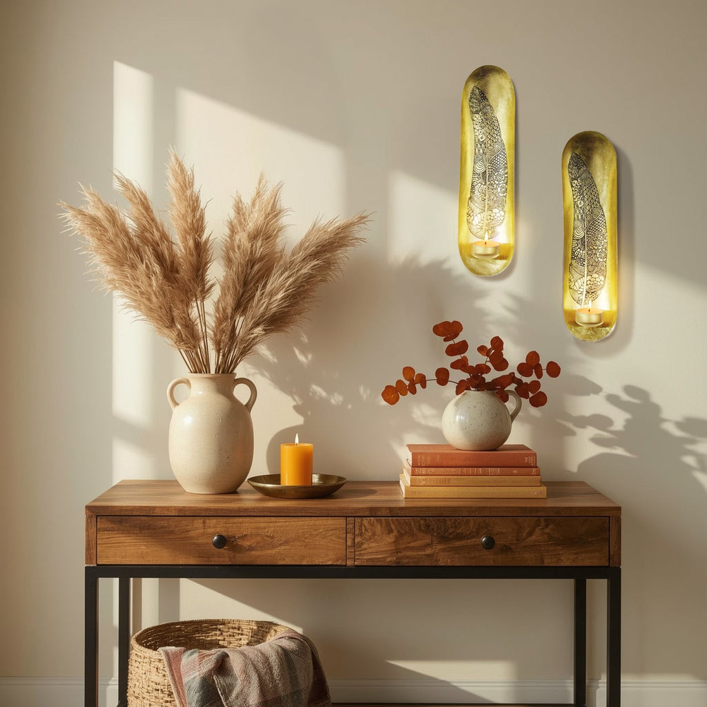 Gilded Ornate Feathered Wall Sconces Pair | Decozen