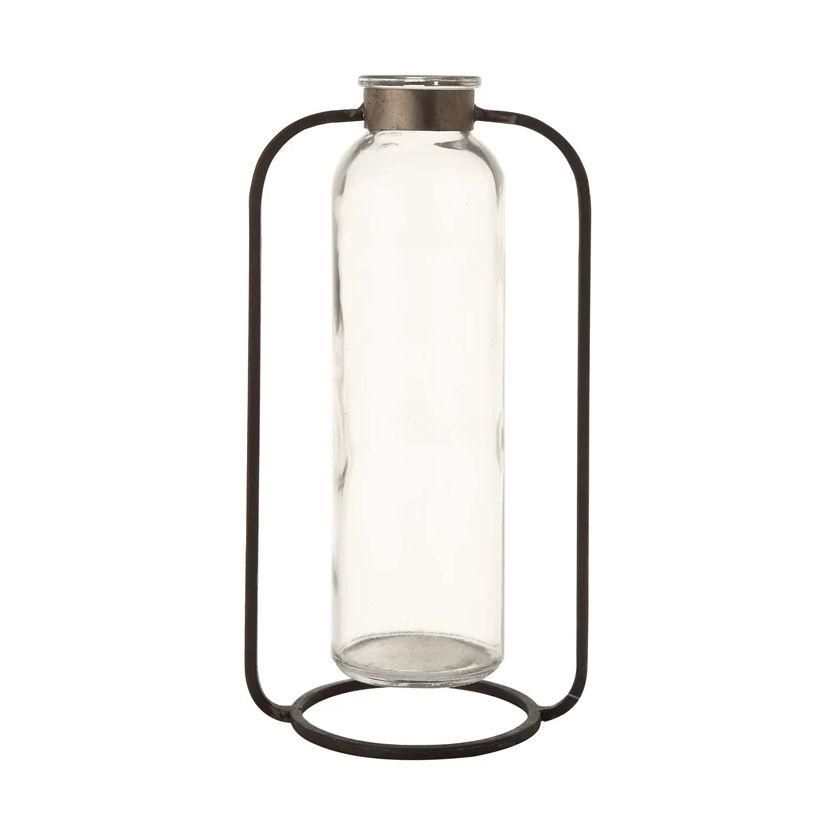 Glass Bud Vase in Metal Stand