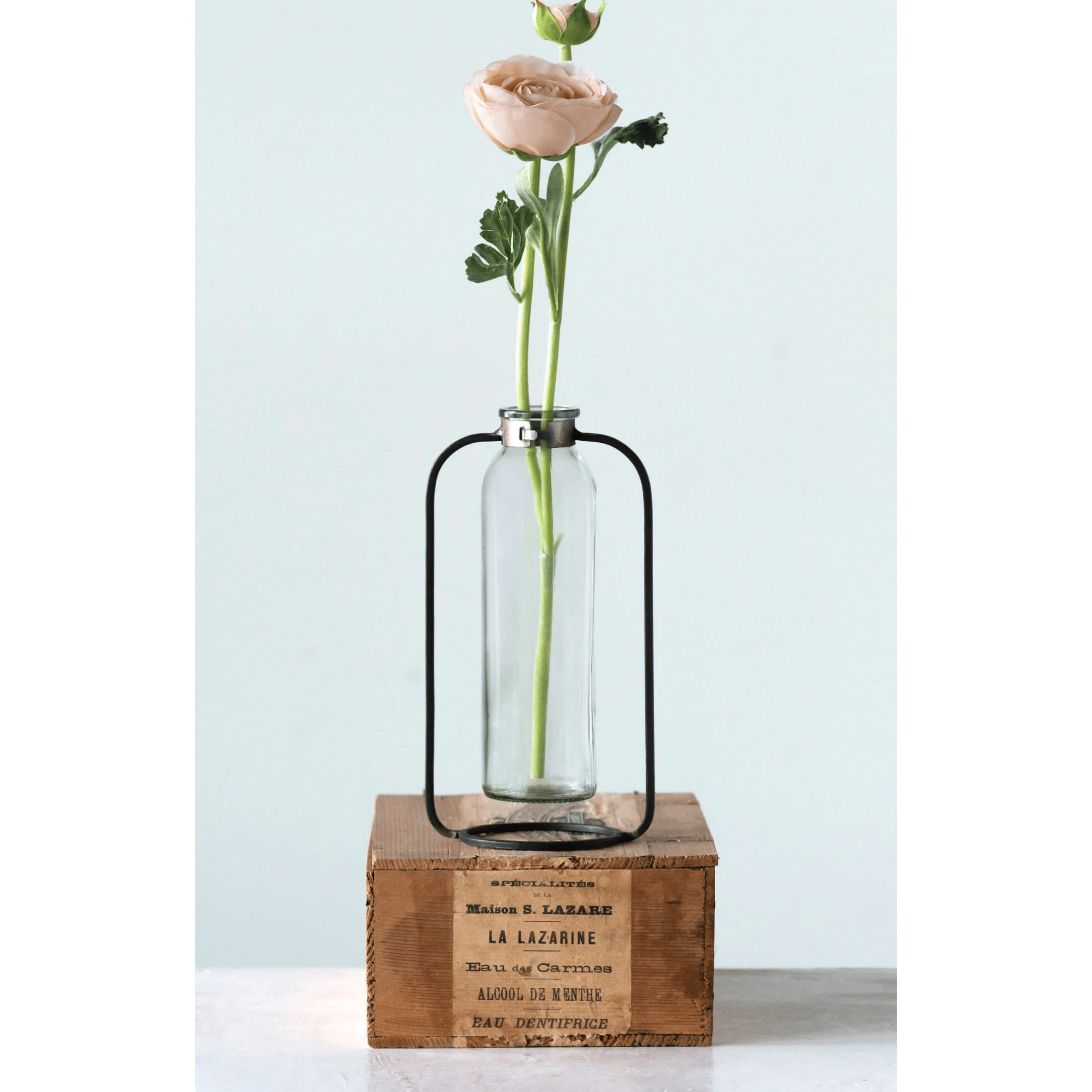 Glass Bud Vase in Metal Stand