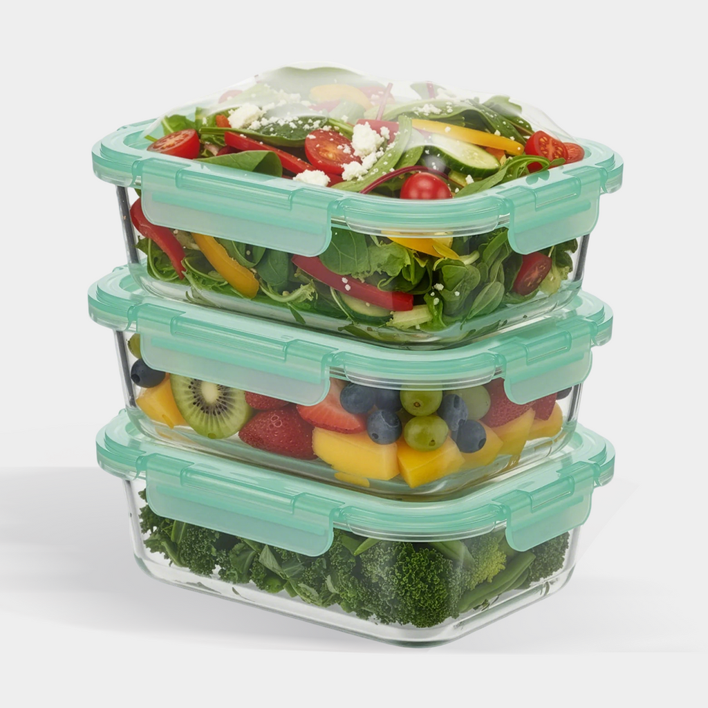 Glass Containers with Flexible Silicone Lids - Set of 3