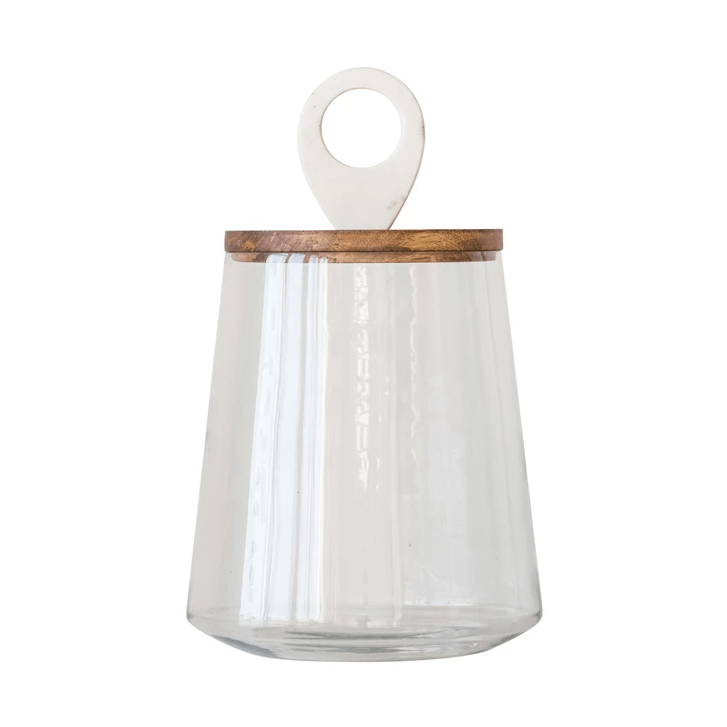 Glass Display Jar with Wood & Marble Lid