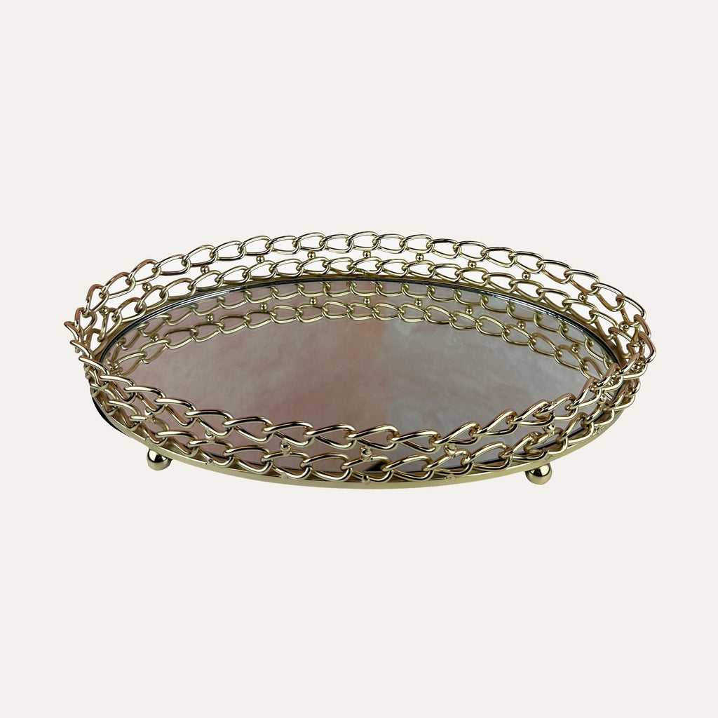 Glass Serving Tray with Dual Link Chain Design