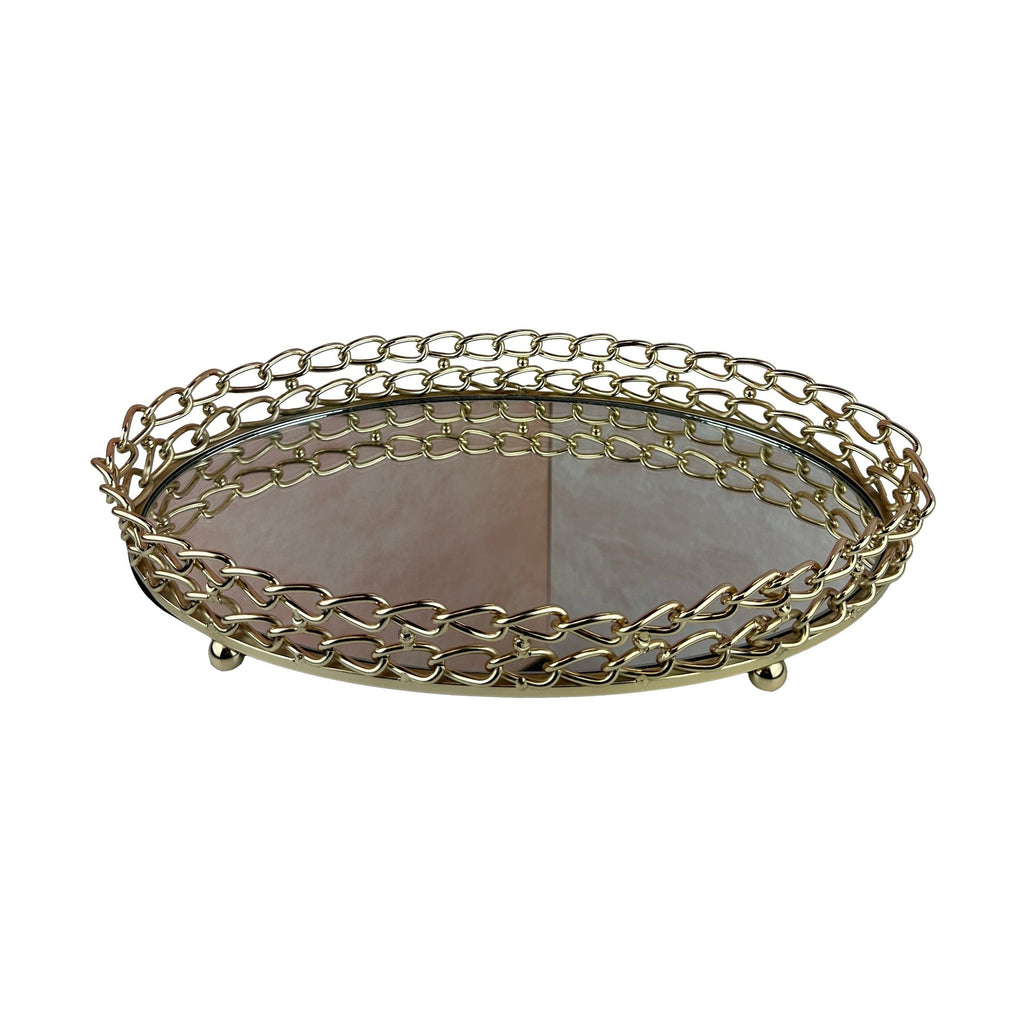 Glass Serving Tray with Dual Link Chain Design