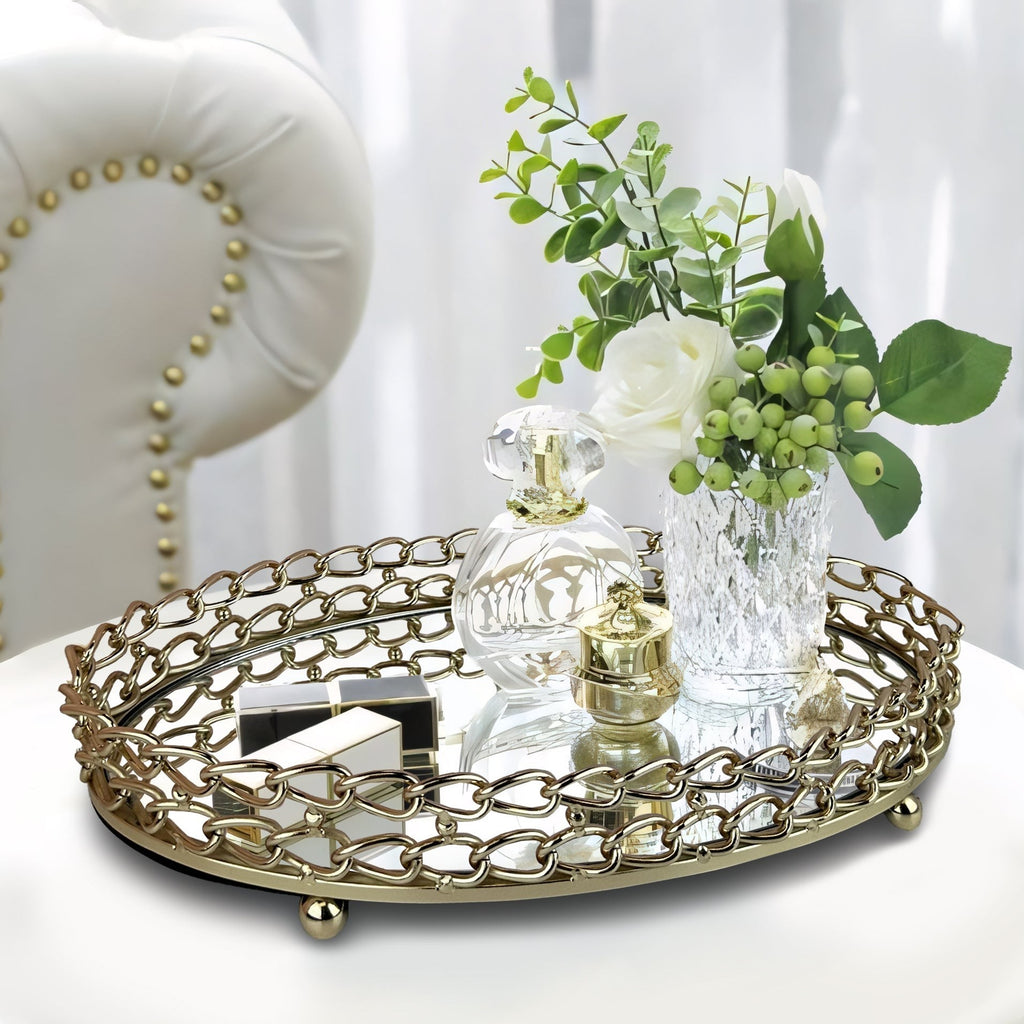 Glass Serving Tray with Dual Link Chain Design