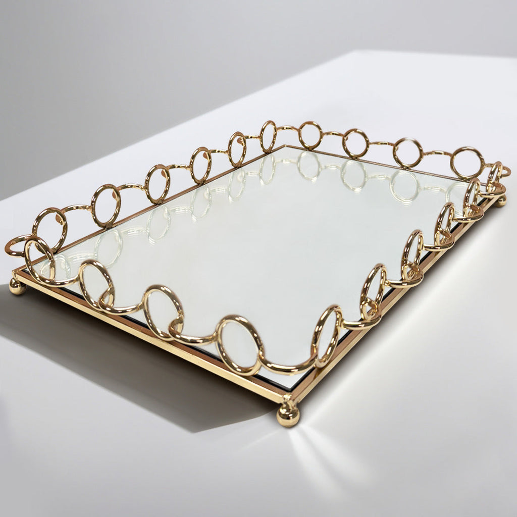 Glass Serving Tray with Ring Accents Design