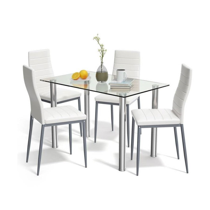 Glass Top Dining Set 5-Piece | Rust Resistant Steel Frame by HomePacific