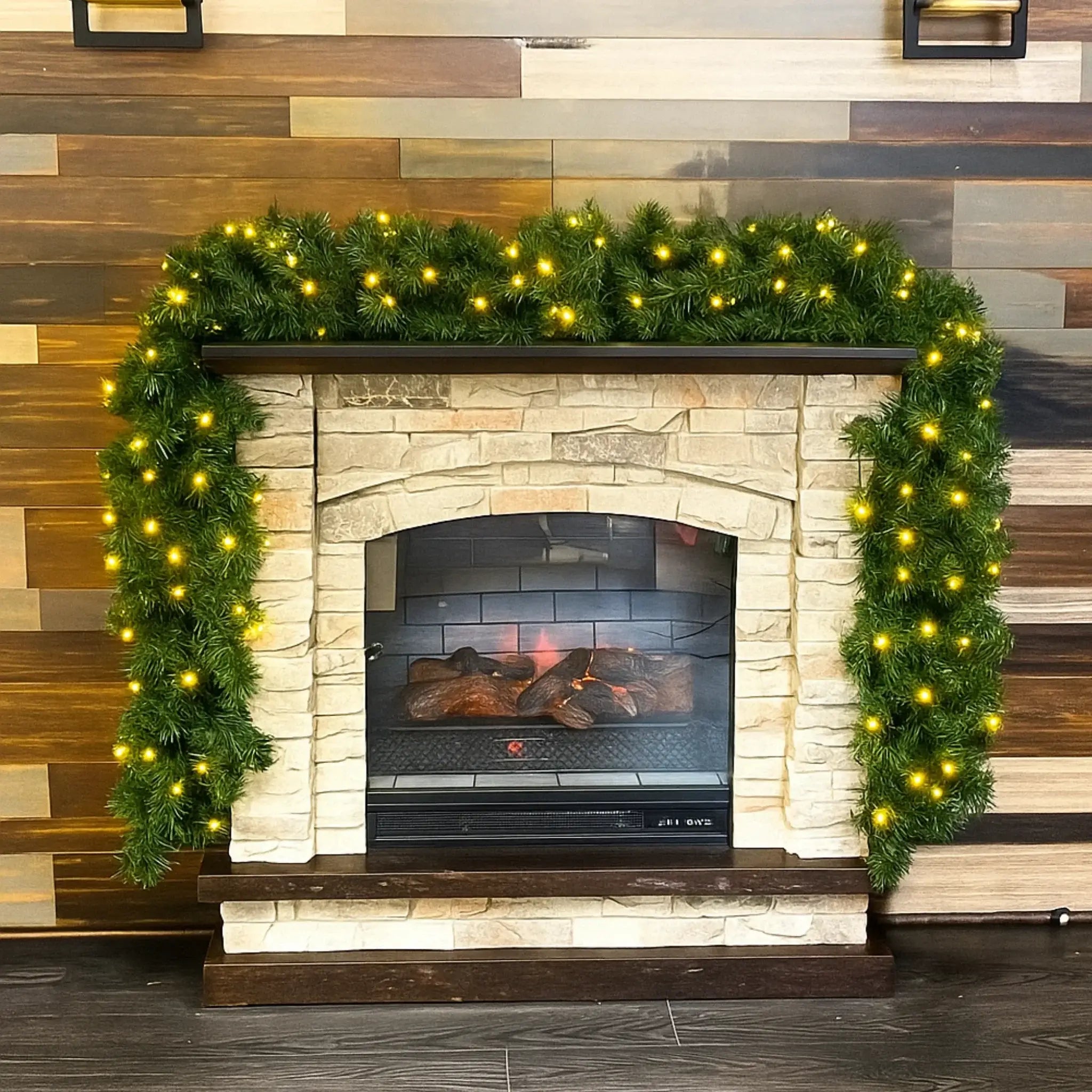 Green Garland with Warm White Lights |  99'X 8"