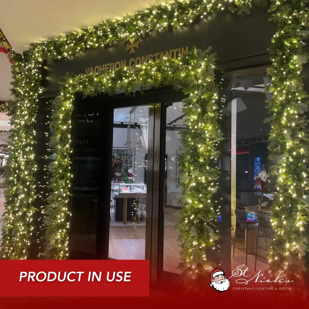 Green Garland with Warm White Lights |  99'X 8"
