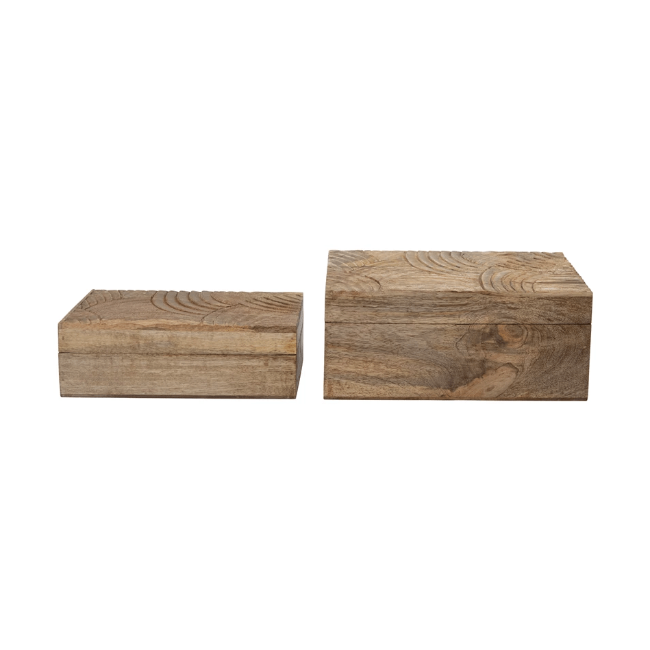 Hand-Carved Mango Wood Storage Boxes, Set of 2